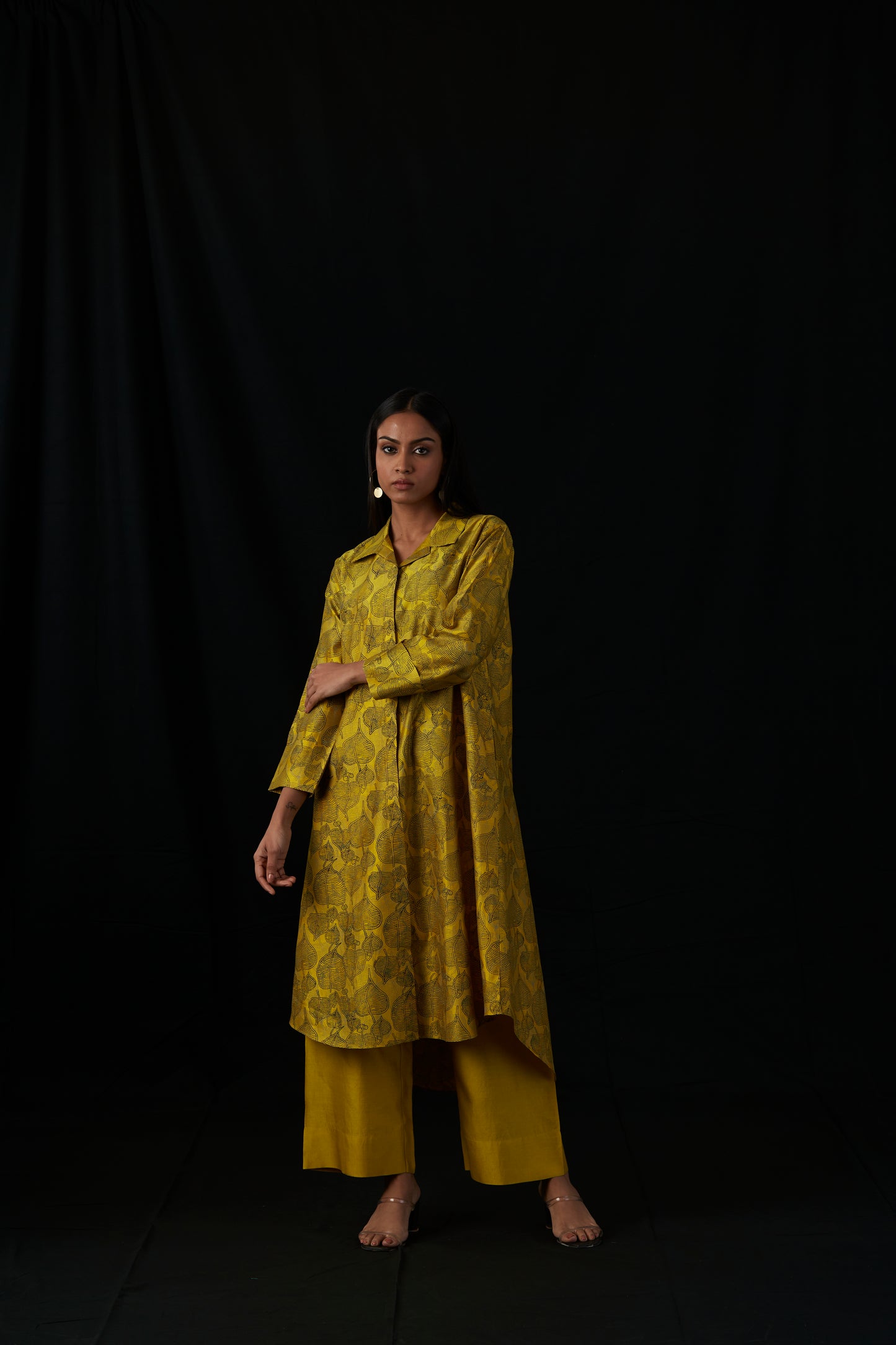 Golden Leaf Soirée | Block Print Silk Kurta Set