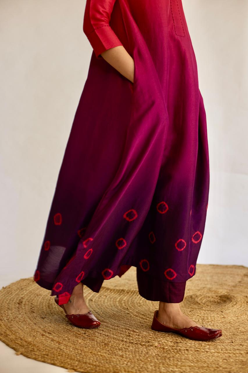 Majestic Maroon: Red + Maroon Tie-Dye Dupion Kurta Set