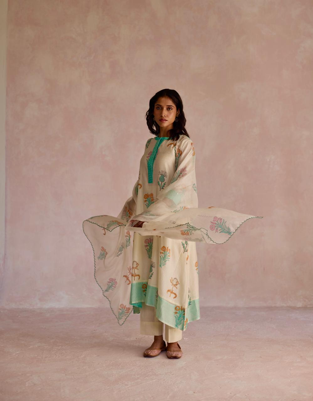Azure Grace: Chanderi Kurta Set