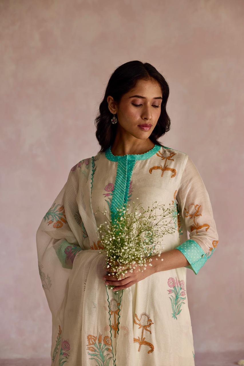 Azure Grace: Chanderi Kurta Set