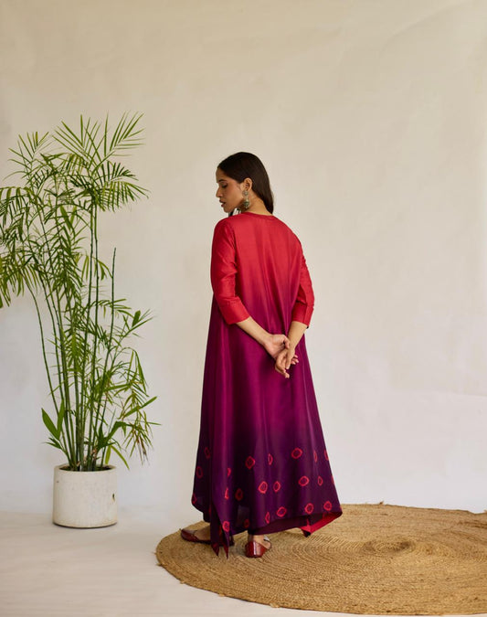 Majestic Maroon: Red + Maroon Tie-Dye Dupion Kurta Set