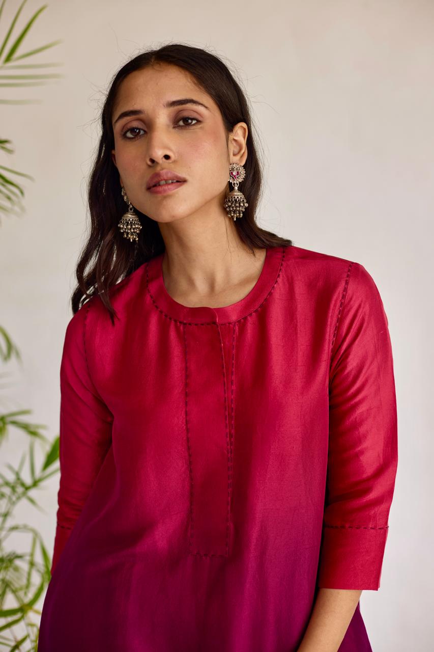 Majestic Maroon: Red + Maroon Tie-Dye Dupion Kurta Set
