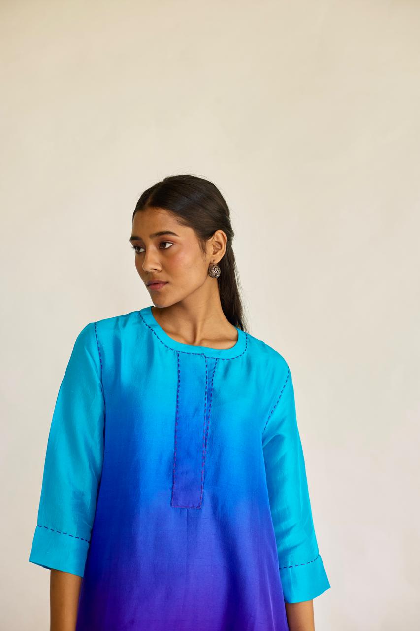 Twilight Fusion: Blue + Violet Tie-Dye Dupion Kurta Set