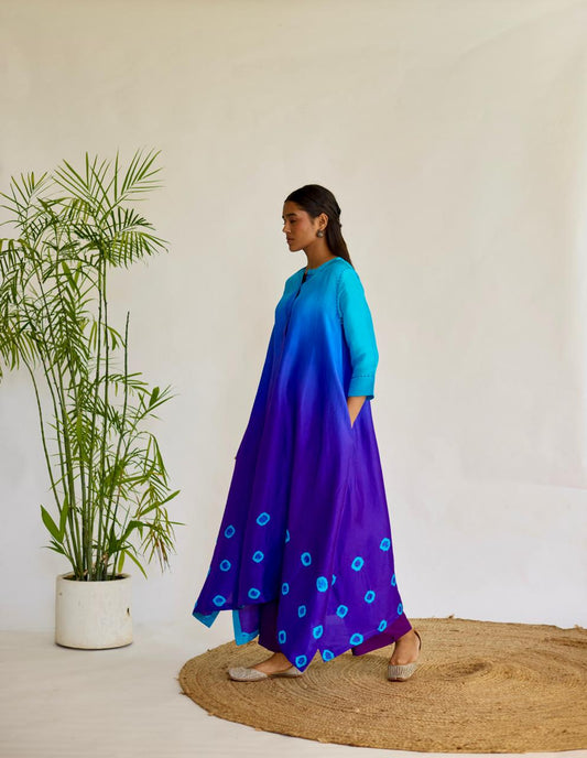 Twilight Fusion: Blue + Violet Tie-Dye Dupion Kurta Set