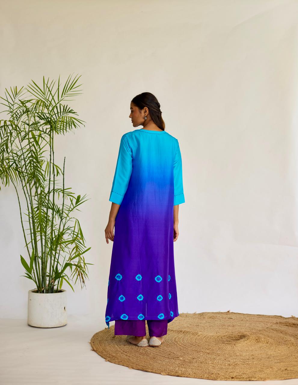 Twilight Fusion: Blue + Violet Tie-Dye Dupion Kurta Set