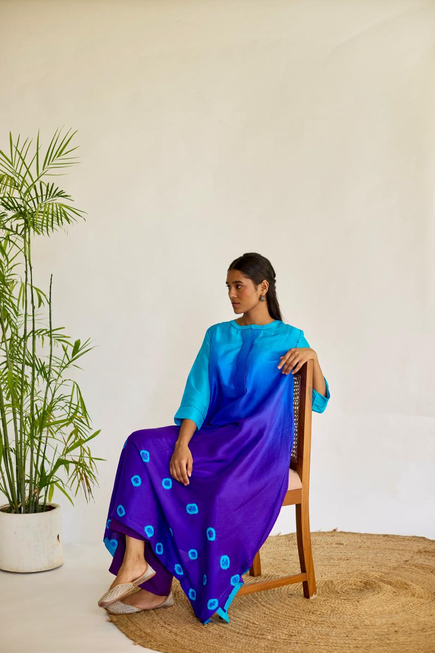 Twilight Fusion: Blue + Violet Tie-Dye Dupion Kurta Set