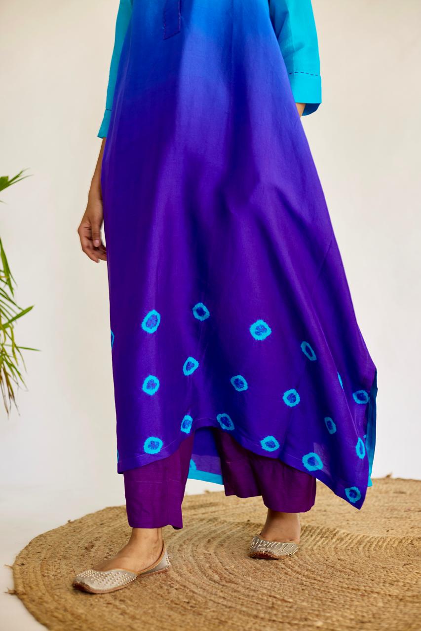 Twilight Fusion: Blue + Violet Tie-Dye Dupion Kurta Set