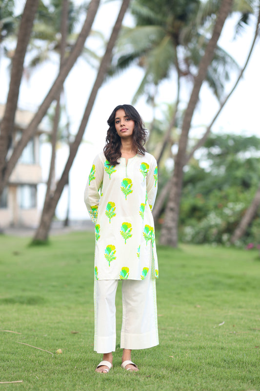 Sunshadow Co-ord Set - Ivory + Yellow & Green