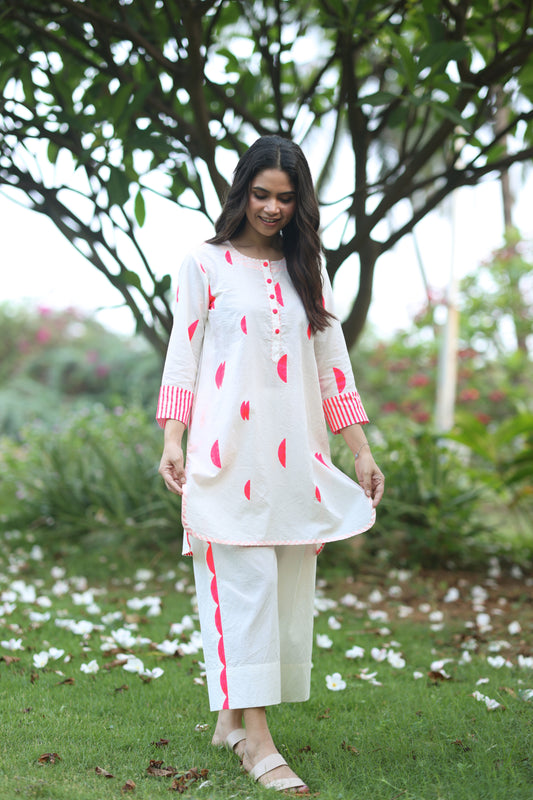 Pink Crescent Co-ord Set - Ivory + Pink