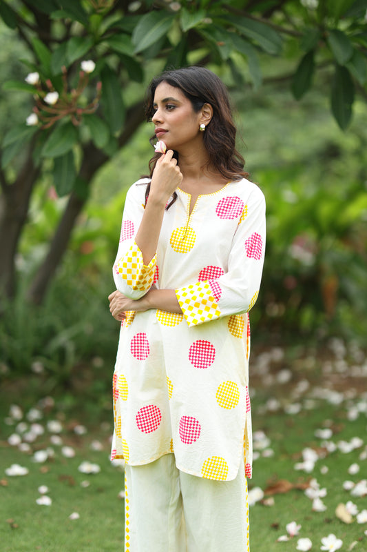 Sunset Orbit Co-ord Set | Ivory + Pink & Yellow