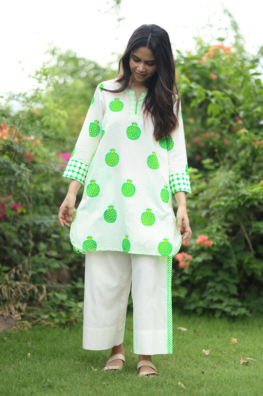 Garden Zest Co-ord Set - Ivory + Green & Yellow