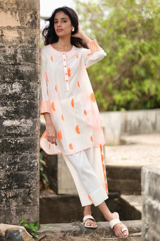 Orange Crescent Co-ord Set - Ivory + Orange