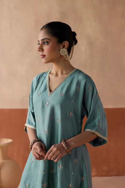 All Over Lotus Butti Kaftan - Powder Blue