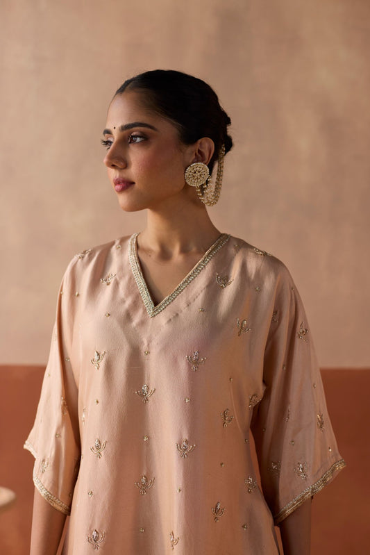 All Over Lotus Butti Kaftan - Blush Pink
