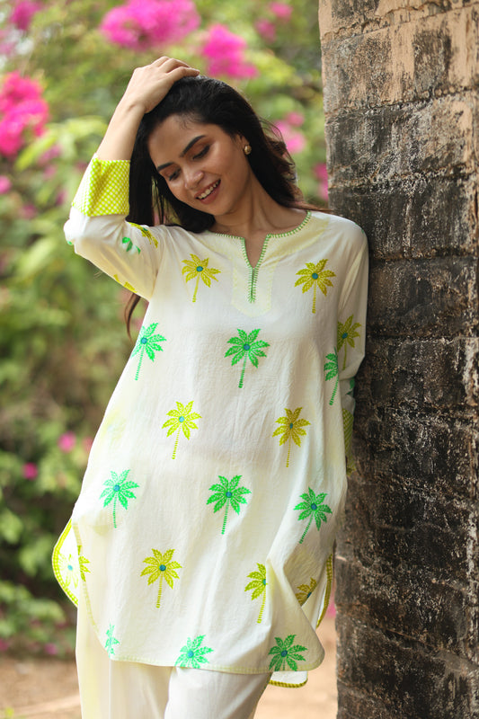 Verdant Palm Co-ord Set - Ivory + Yellow & Green