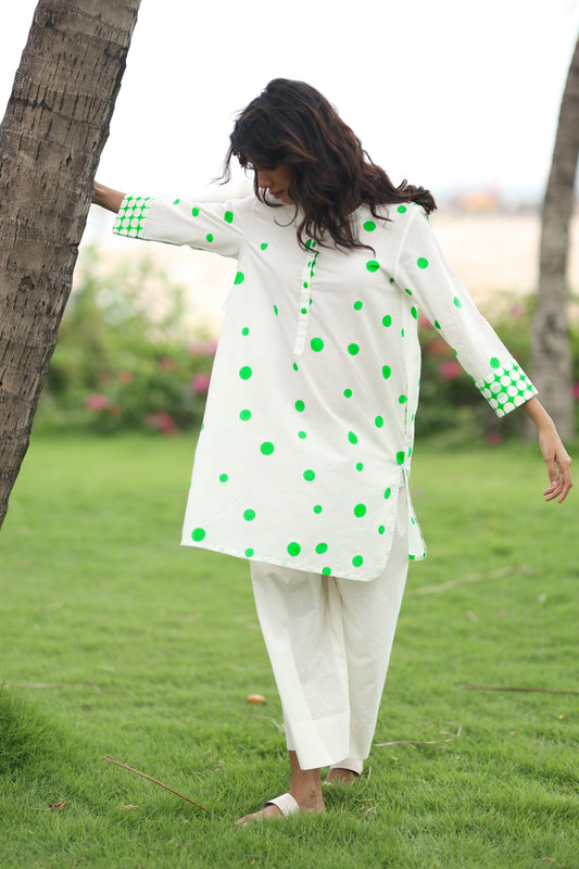 Green Polka Co-ord Set - Ivory + Green