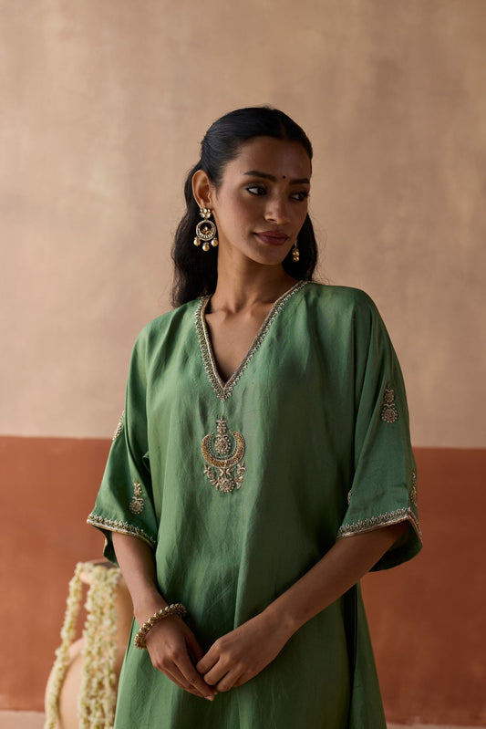 Plain Chaand Kaftan - Sage Green