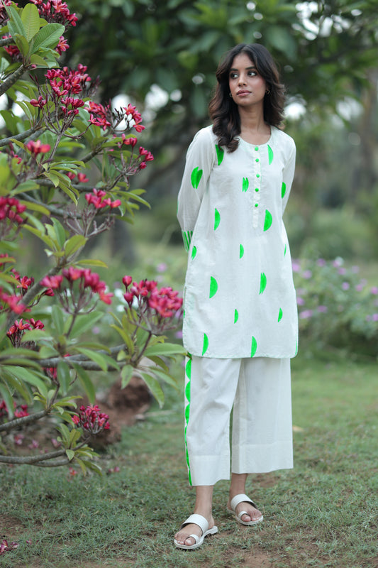 Green Crescent Co-ord Set - Ivory + Green