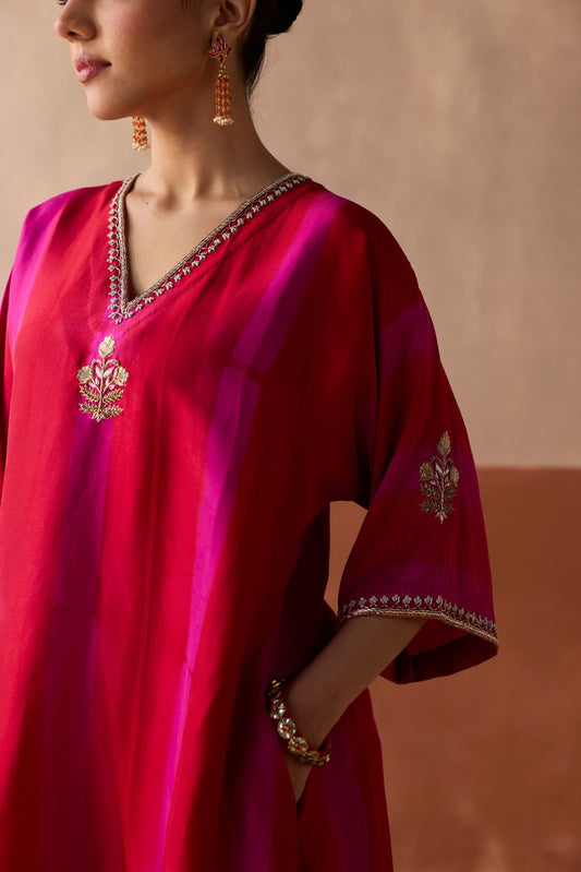 Tie Dye Kaftan - Maroon + Magenta