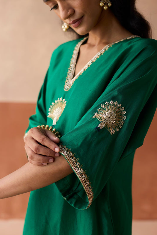 Peacock Kaftan - Emerald Green