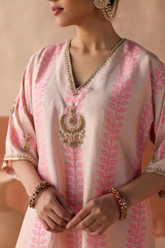 Stripe Chaand Kaftan - Blush Pink
