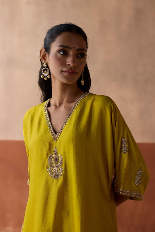 Plain Chaand Kaftan - Leaf Green