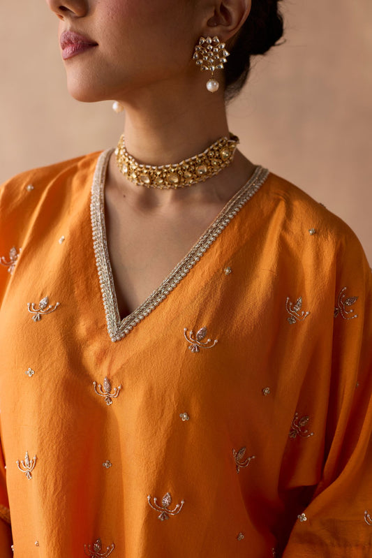 All Over Lotus Butti Kaftan - Marigold