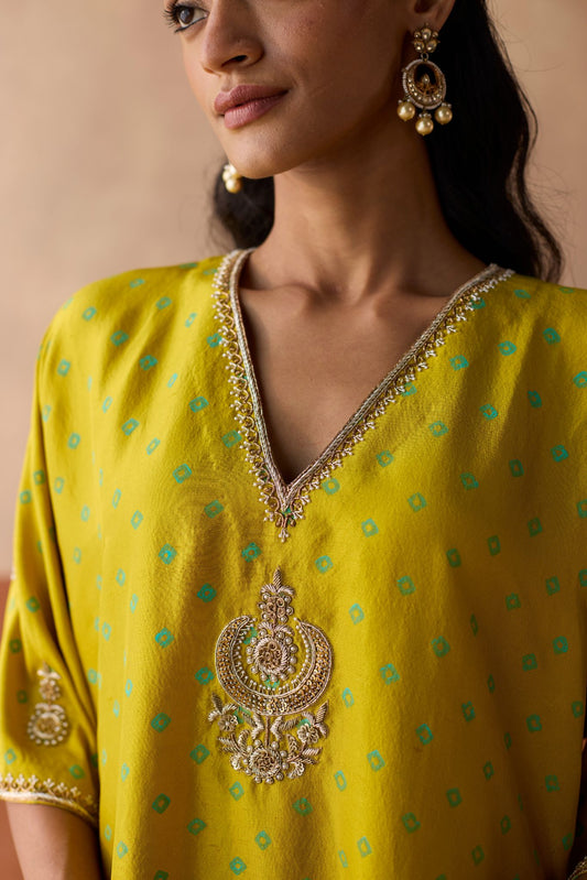 Butti Chaand Kaftan - Haldi Yellow