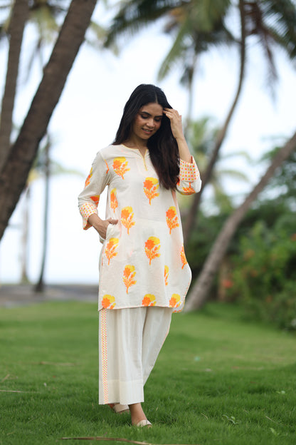 Citrus Bloom Co-ord Set - Ivory + Yellow & Orange