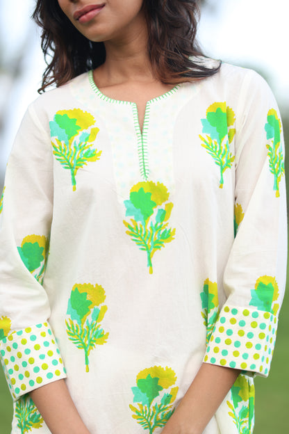 Sunshadow Co-ord Set - Ivory + Yellow & Green