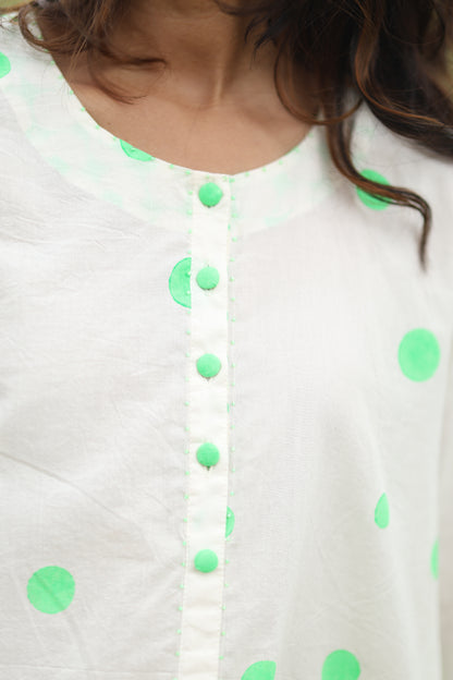 Green Polka Co-ord Set - Ivory + Green