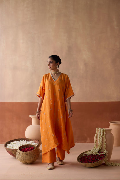 All Over Lotus Butti Kaftan - Marigold