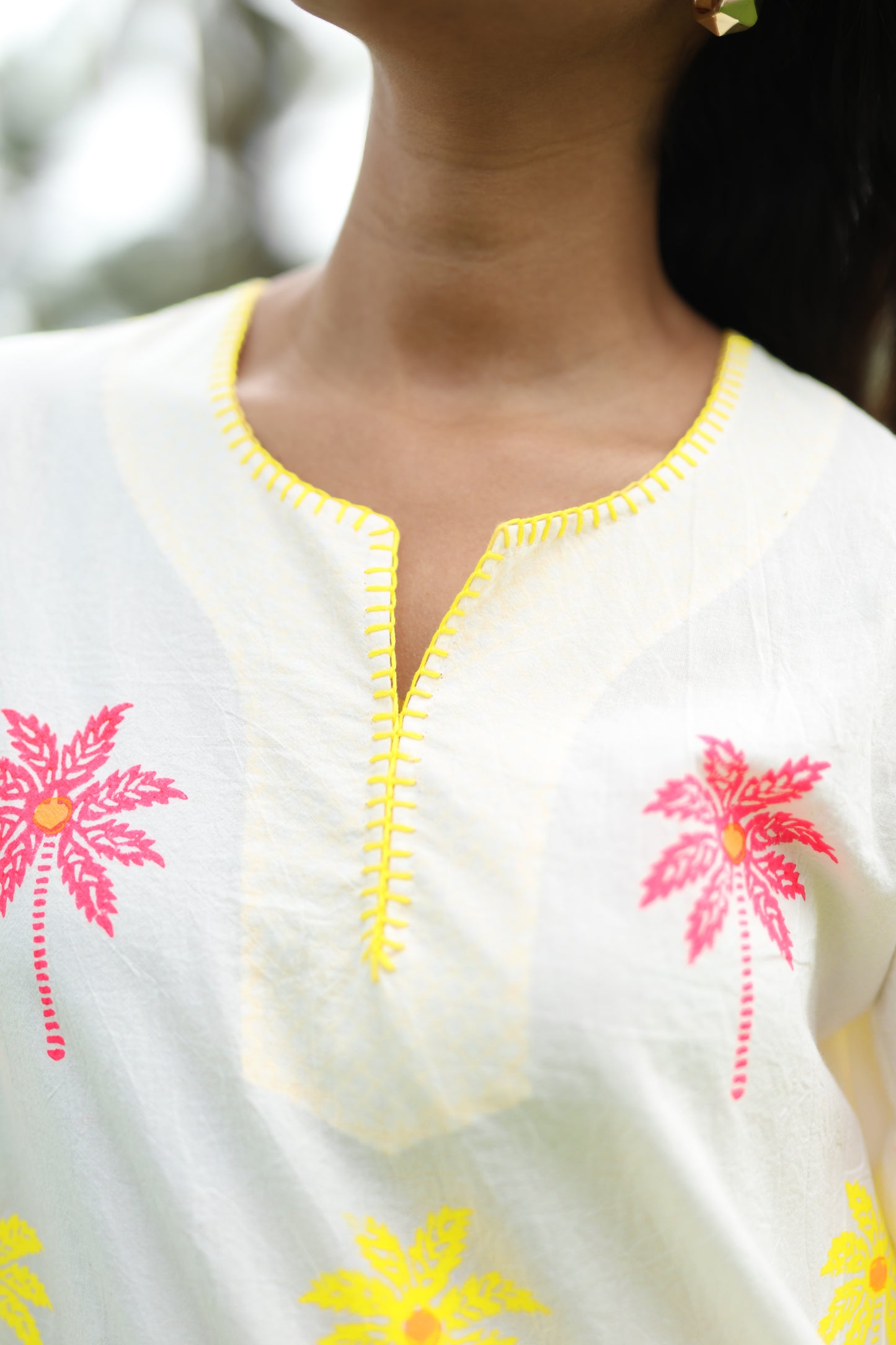 Blush Palm Co-ord Set - Ivory + Yellow & Pink
