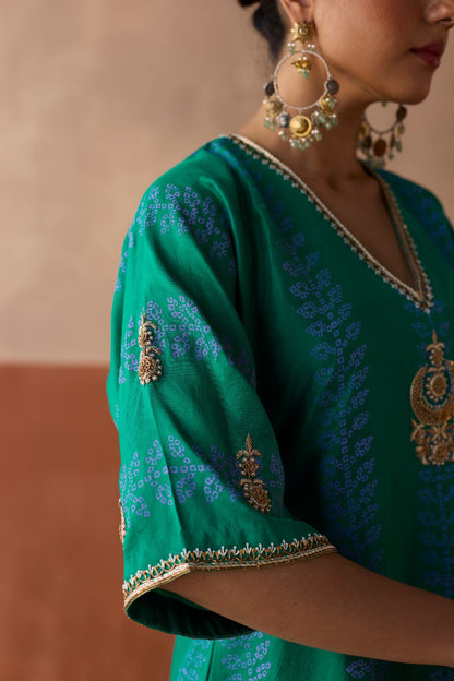 Stripe Chaand Kaftan - Turquoise