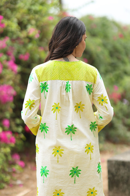 Verdant Palm Co-ord Set - Ivory + Yellow & Green