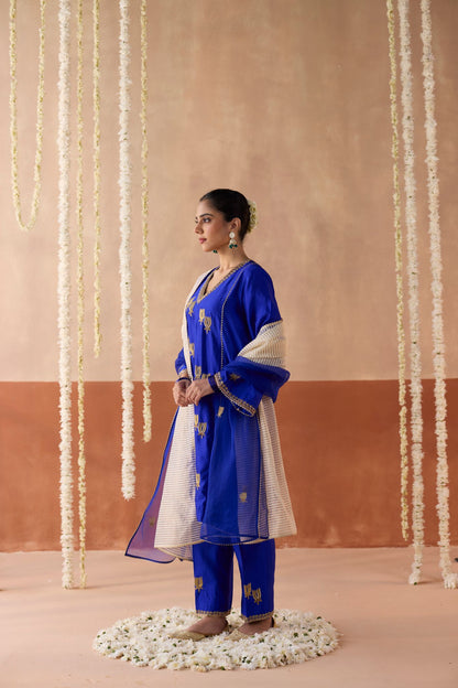 Kamal Banaras Silk Kurta - Blue