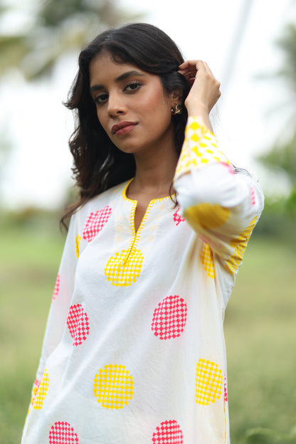 Sunset Orbit Co-ord Set | Ivory + Pink & Yellow
