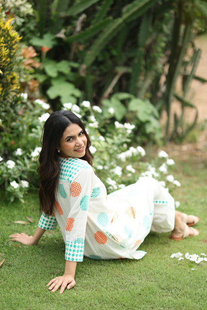 Tropical Orbit Co-ord Set - Ivory + Orange & Sea Green