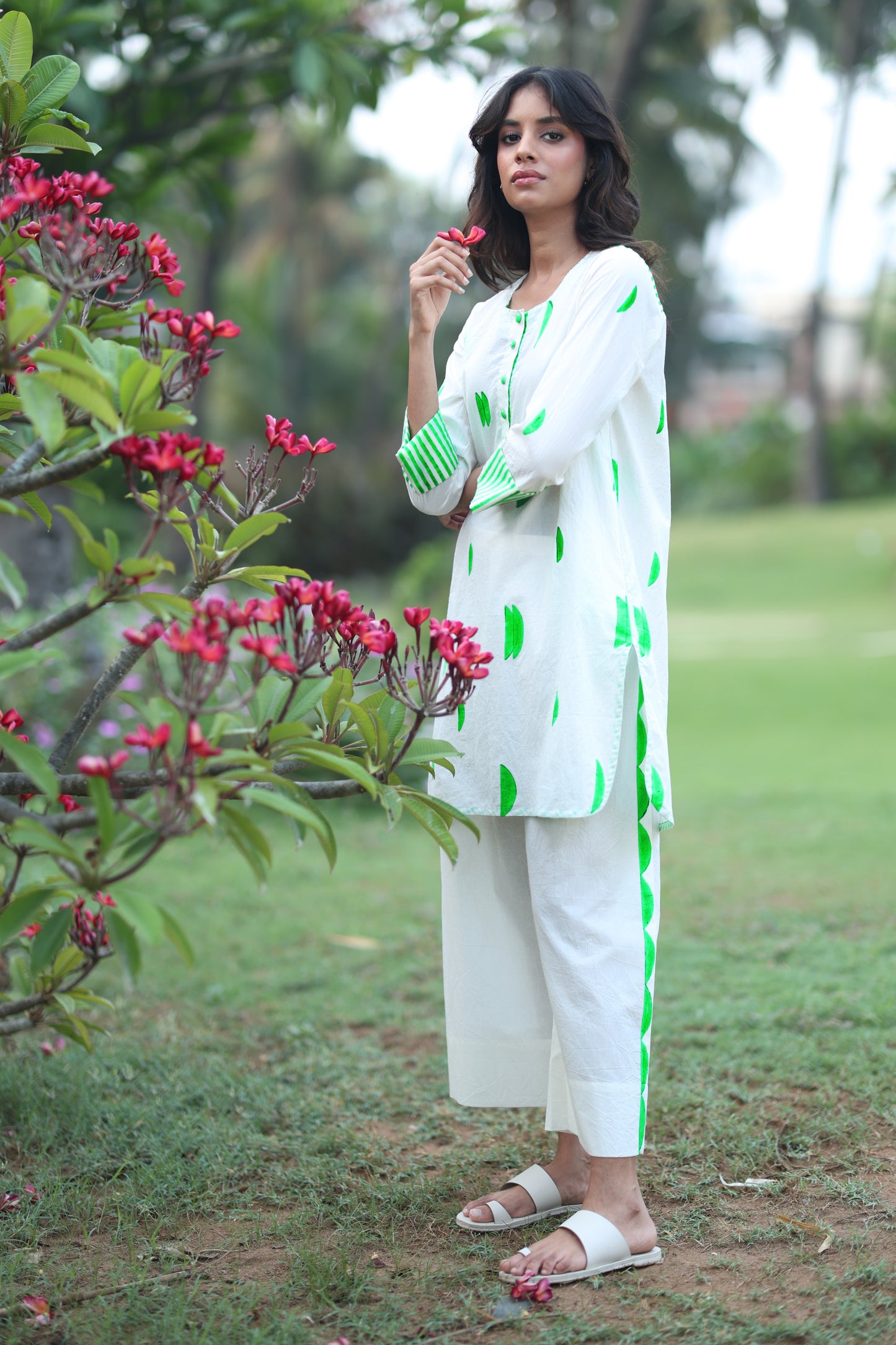 Green Crescent Co-ord Set - Ivory + Green