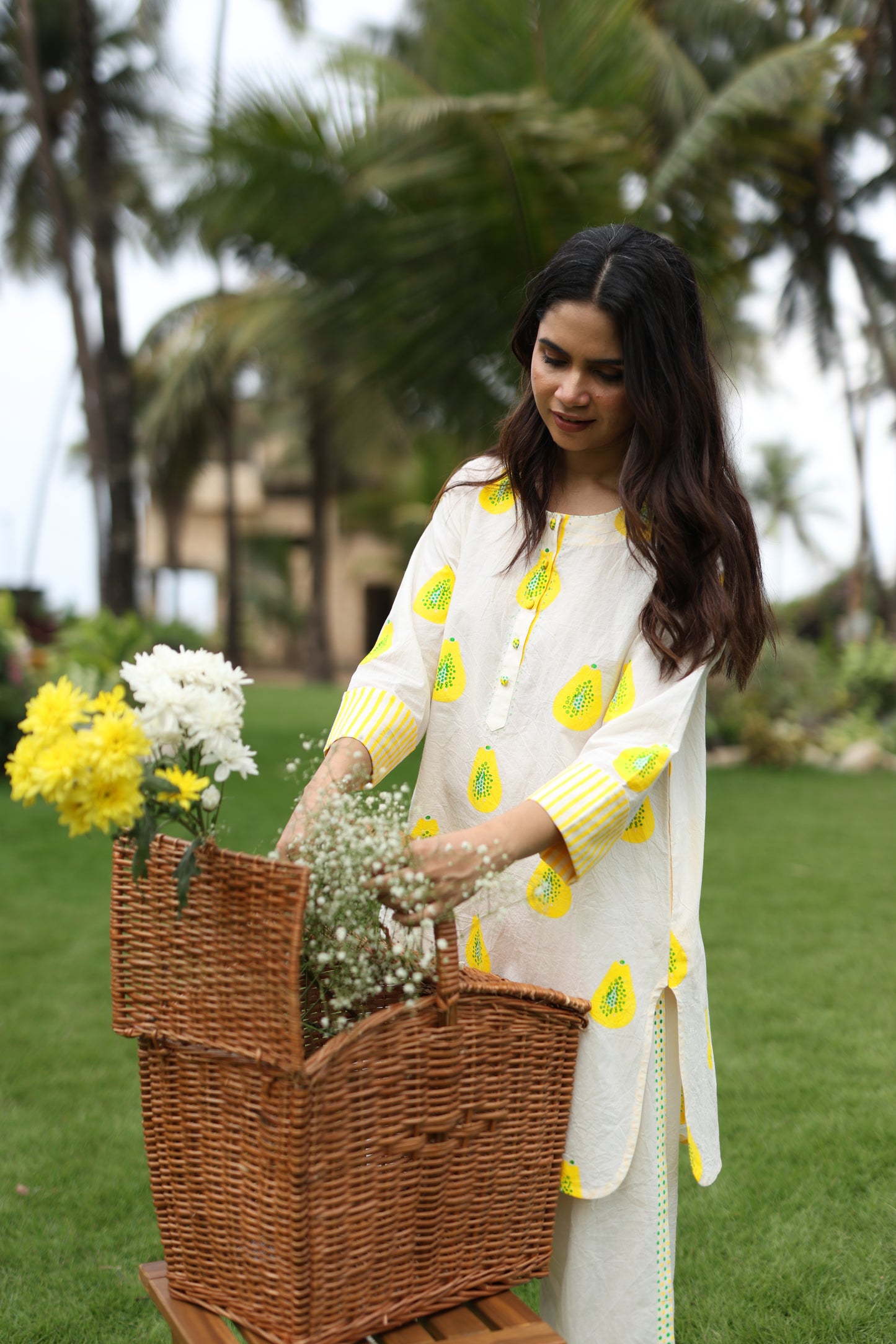 Sunny Grove Co-ord Set - Ivory + Yellow & Green