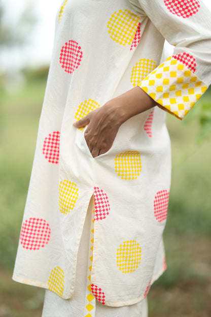 Sunset Orbit Co-ord Set | Ivory + Pink & Yellow
