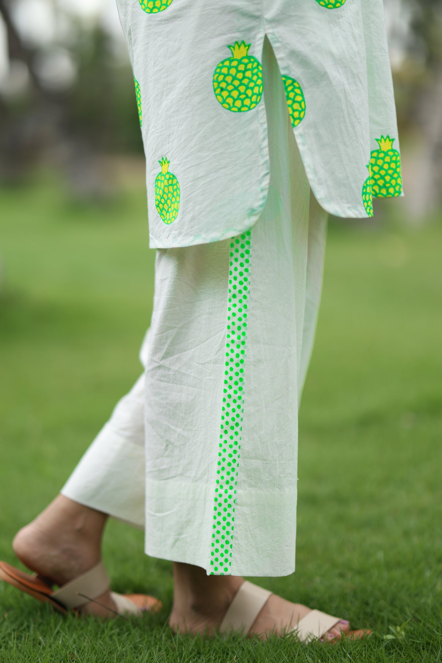Garden Zest Co-ord Set - Ivory + Green & Yellow