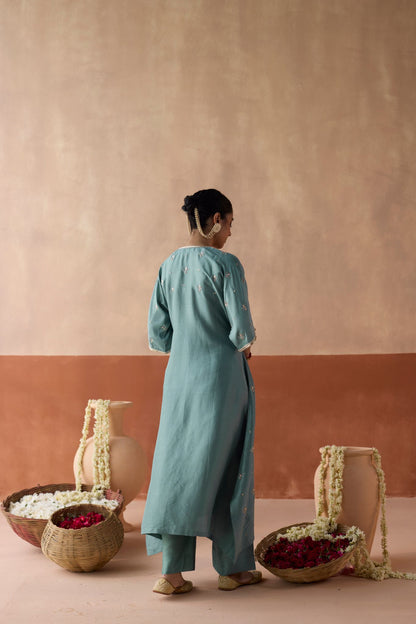 All Over Lotus Butti Kaftan - Powder Blue