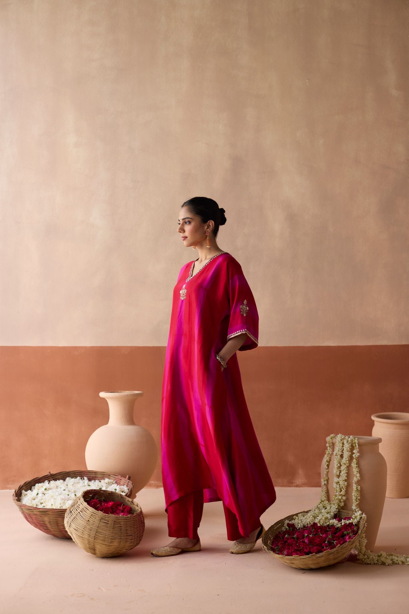 Tie Dye Kaftan - Maroon + Magenta