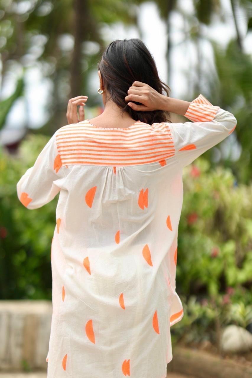Orange Crescent Co-ord Set - Ivory + Orange