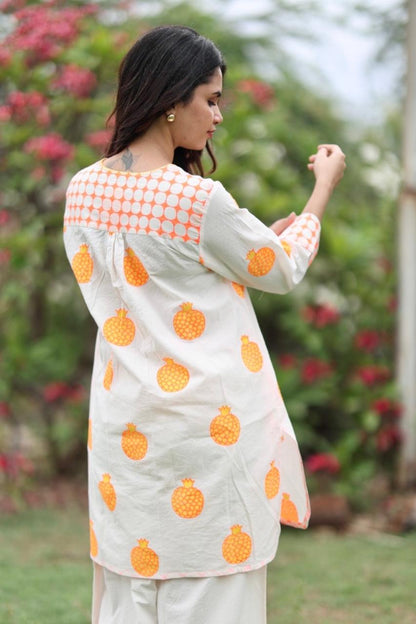 Tangerine Zest Co-ord Set - Ivory + Orange & Yellow