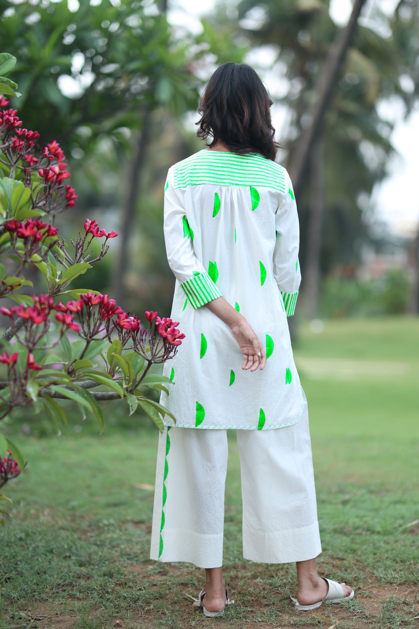 Green Crescent Co-ord Set - Ivory + Green