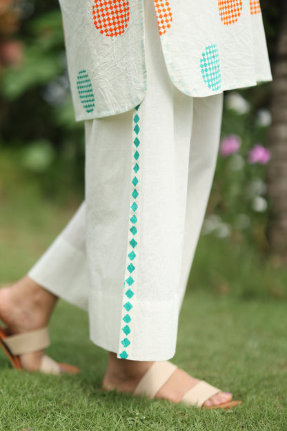 Tropical Orbit Co-ord Set - Ivory + Orange & Sea Green