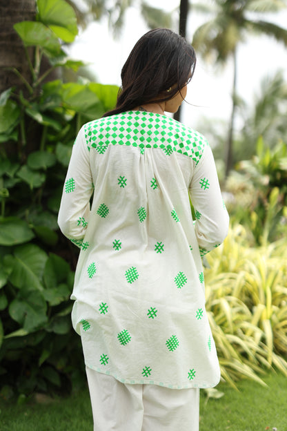 Green Hashtag Co-ord Set - Ivory + Green