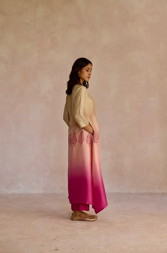 Dupion Leaf Set - Beige & Pink